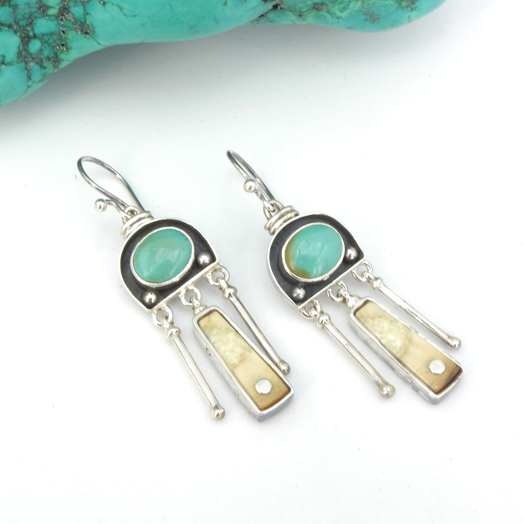Sterling Silver Fossilized Tusk and Turquoise Earrings