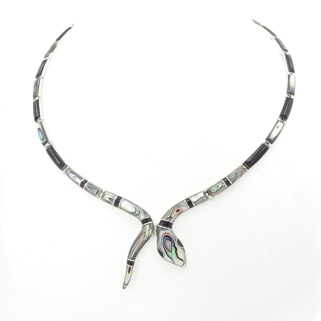 Sterling Silver Abalone & Onyx Snake Necklace
