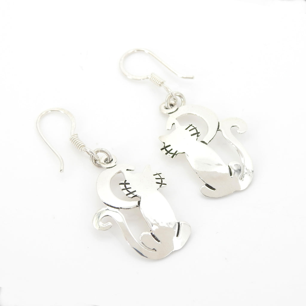 Sterling Silver Cat & Moon Earrings