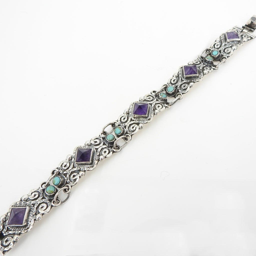 Sterling Silver Amethyst & Turquoise Bracelet