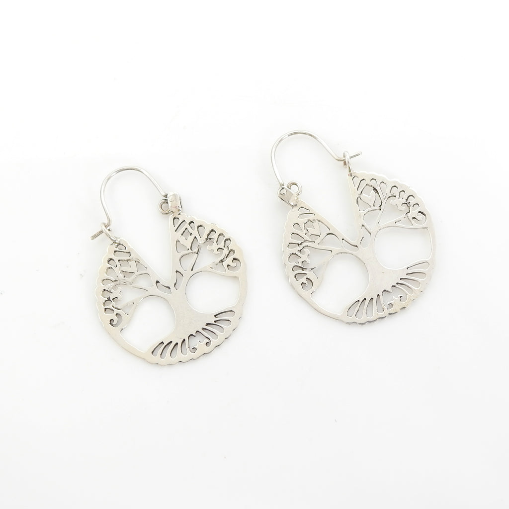 Sterling Silver Tree of Life Hoop Earrings