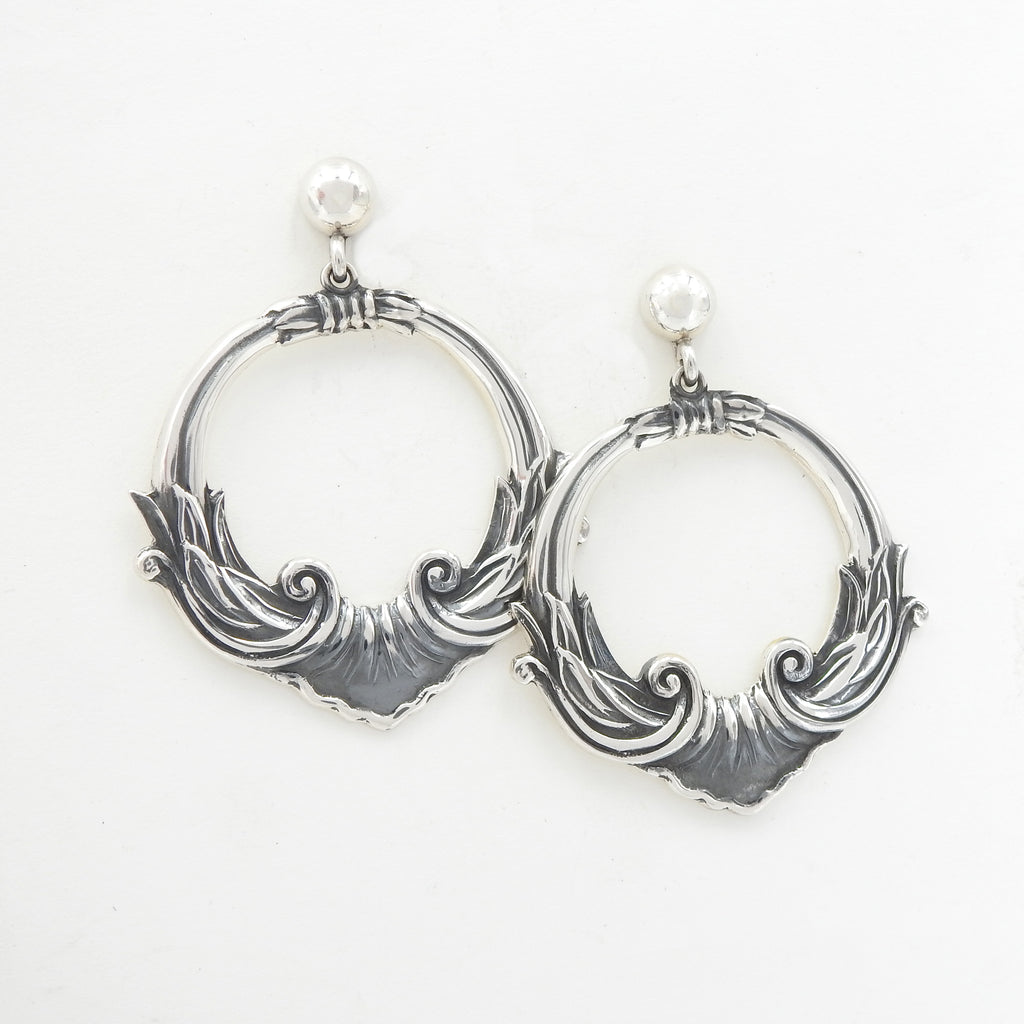 Sterling Silver Decorative Hoop Earrings
