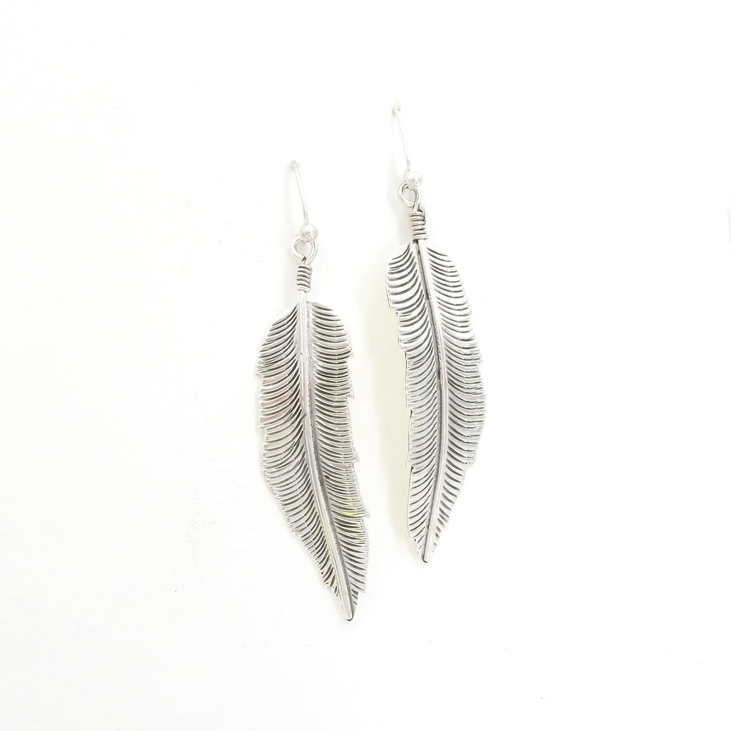 Sterling Silver Long Feather Earrings