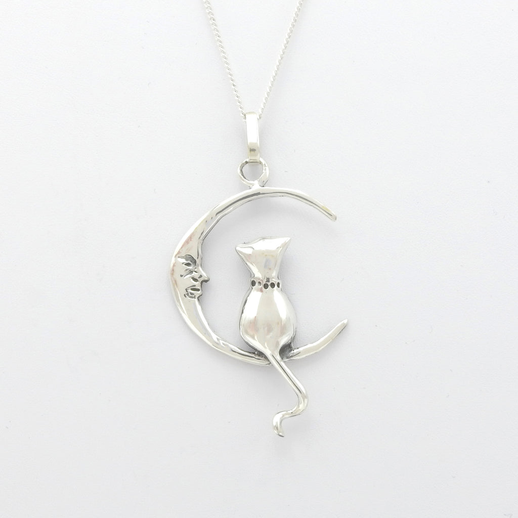 Sterling Silver Cat & Moon Pendant