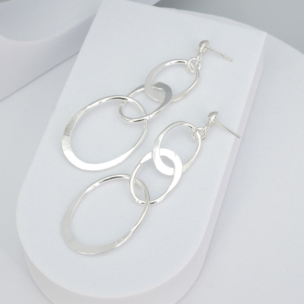 Sterling Silver Triple Flat Hoop Dangle Earrings