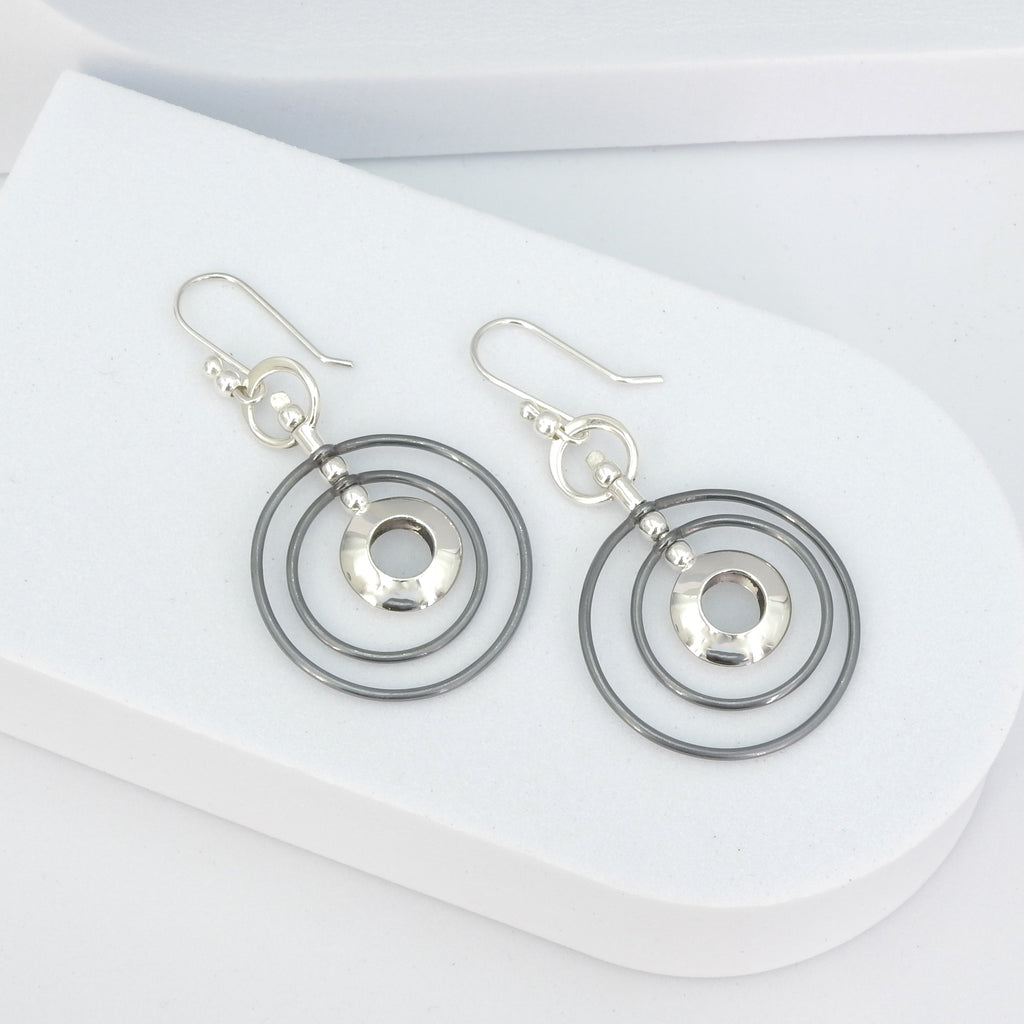 Sterling Silver Two Tone Multi Circle Earrings
