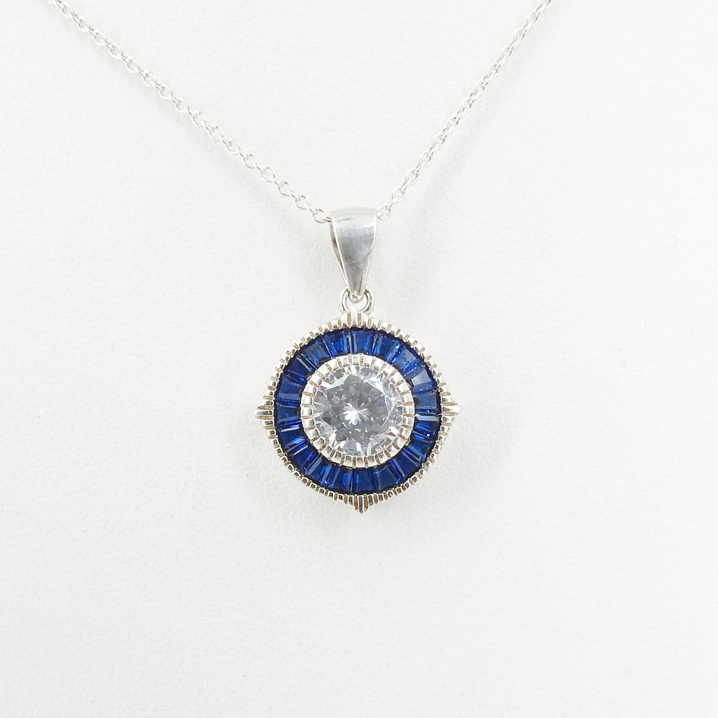 Sterling Silver CZ & Created Sapphire Pendant
