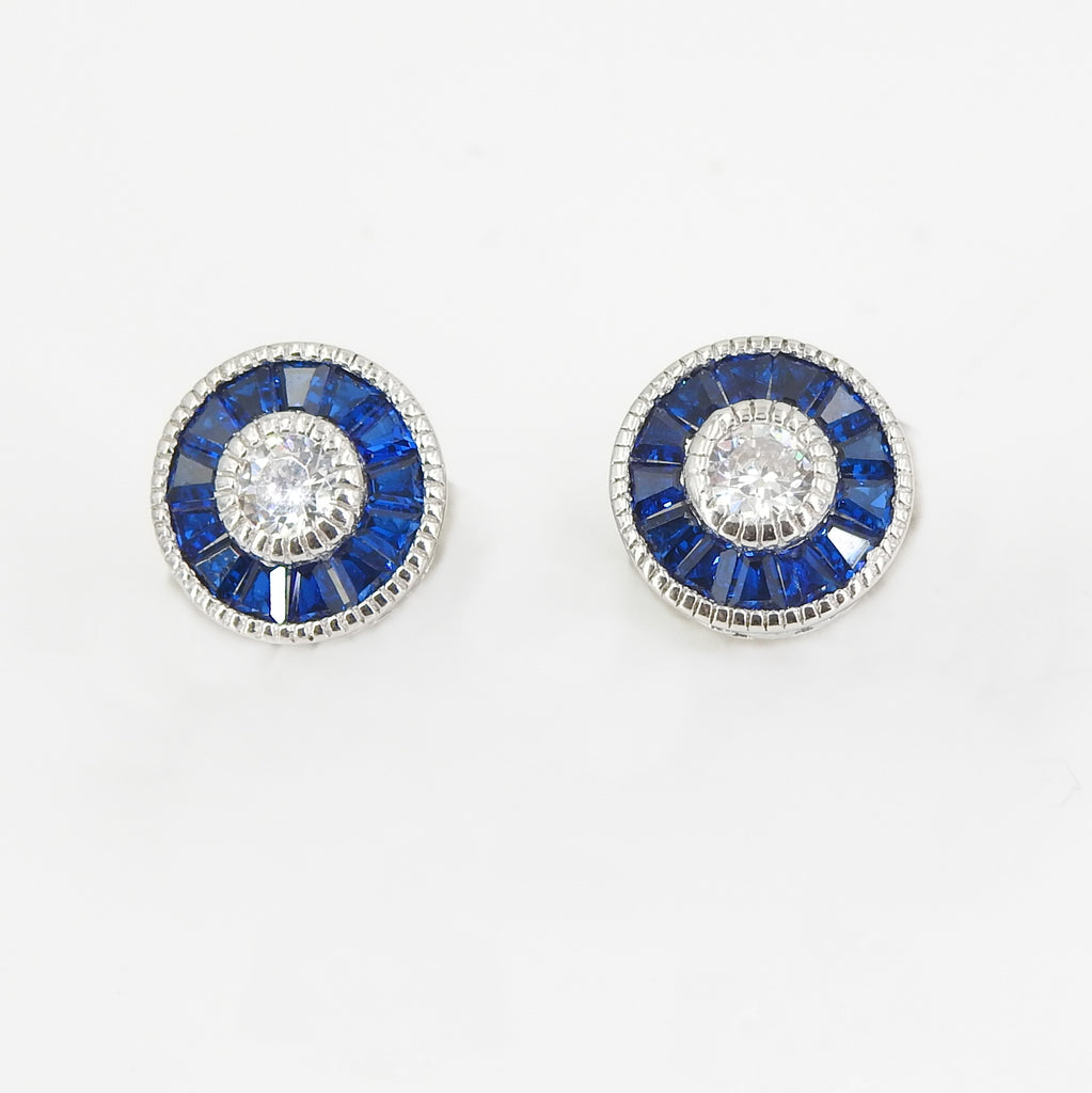 Sterling Silver CZ & Created Sapphire Stud Earrings