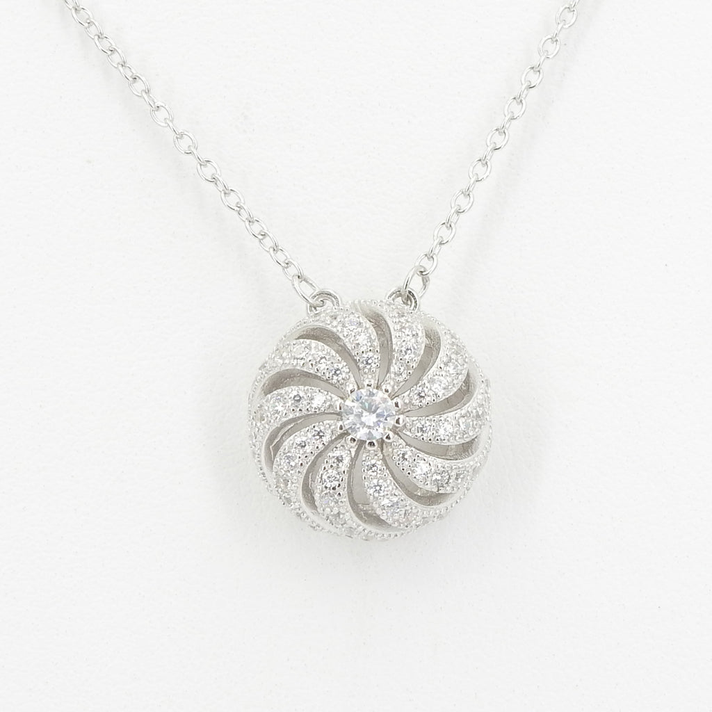 Sterling Silver CZ Pinwheel Necklace