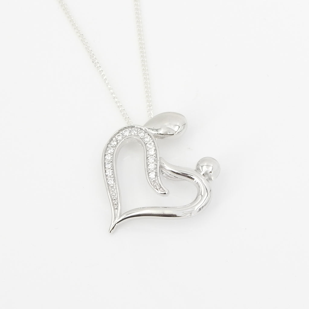 Sterling Silver Mother & Child Heart CZ Pendant
