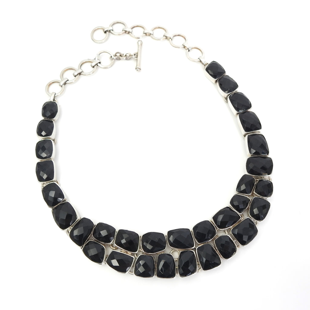 Sterling Silver Faceted Onyx Statement Necklace
