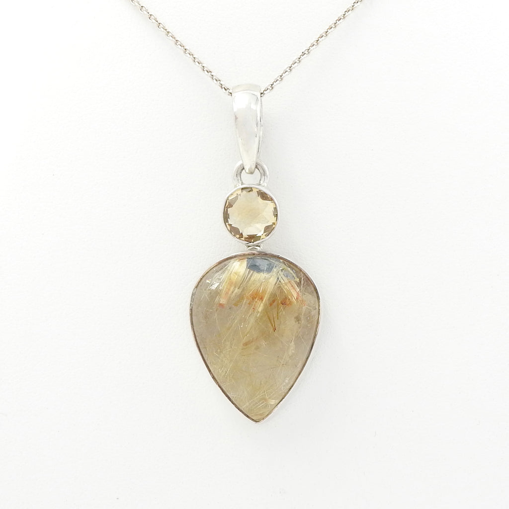 Sterling Silver Citrine & Rutilated Quartz Pendant