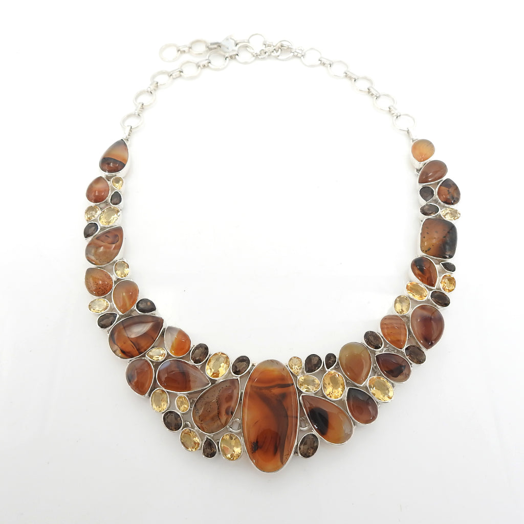 Sterling Silver Montana Agate & Citrine Necklace