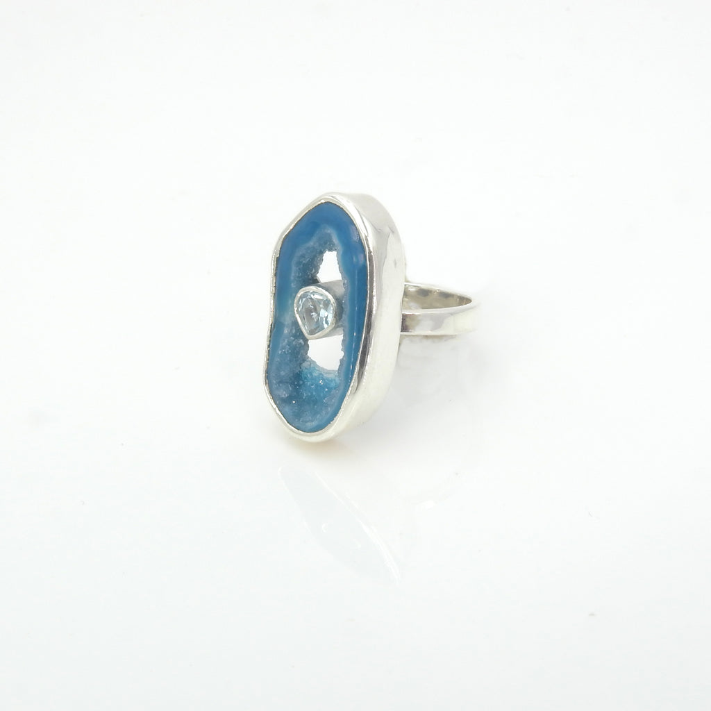 Sterling Silver Seafoam Agate & Blue Topaz Adjustable Ring