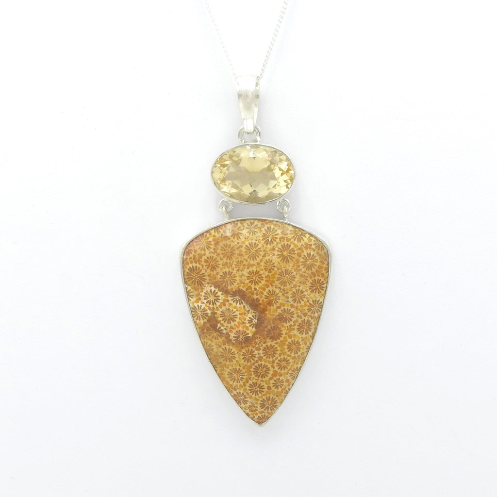 Sterling Silver Fossilized Coral & Citrine Pendant