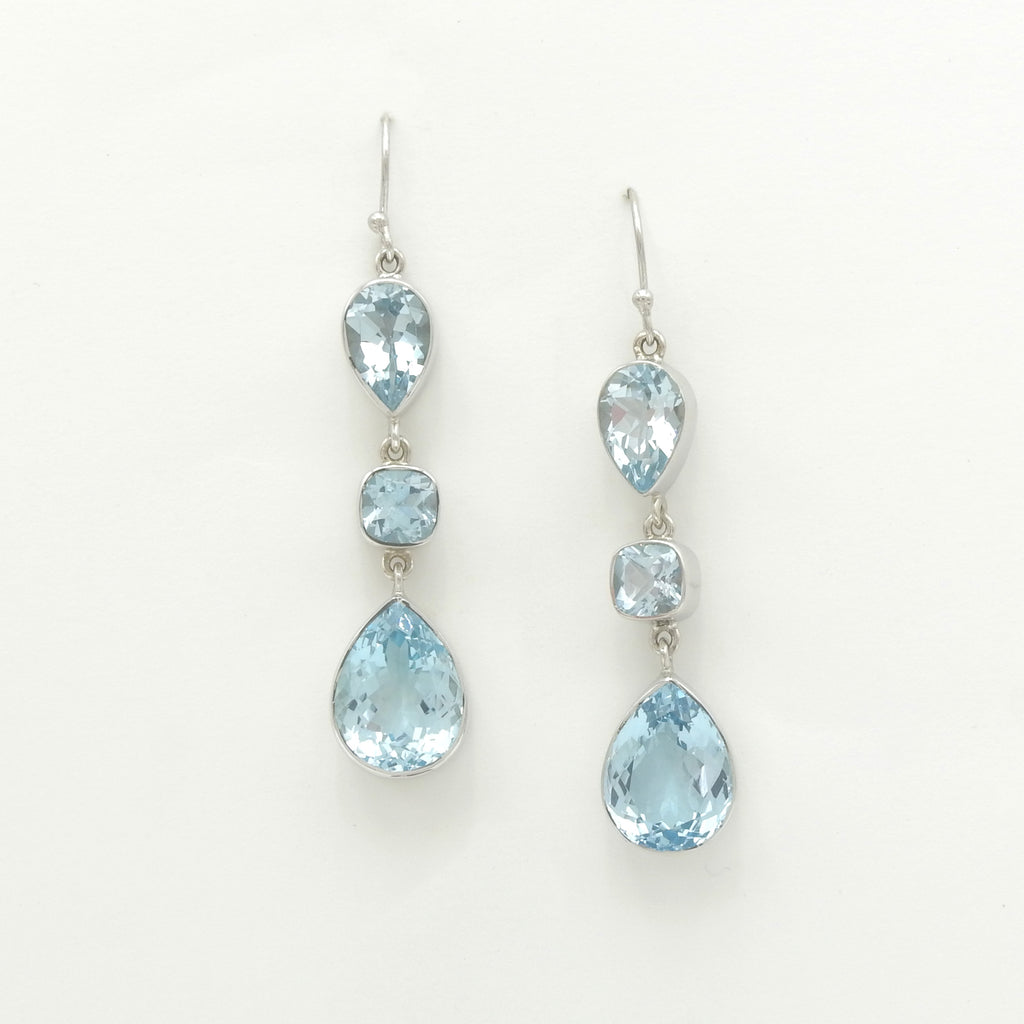 Sterling Silver Faceted Blue Topaz Statement Earrings