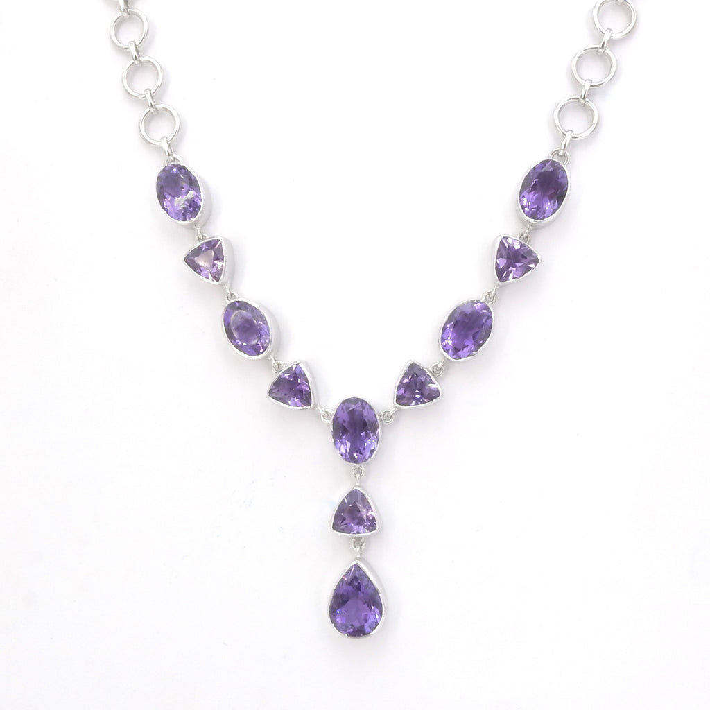 Sterling Silver Faceted Amethyst Statement Necklace