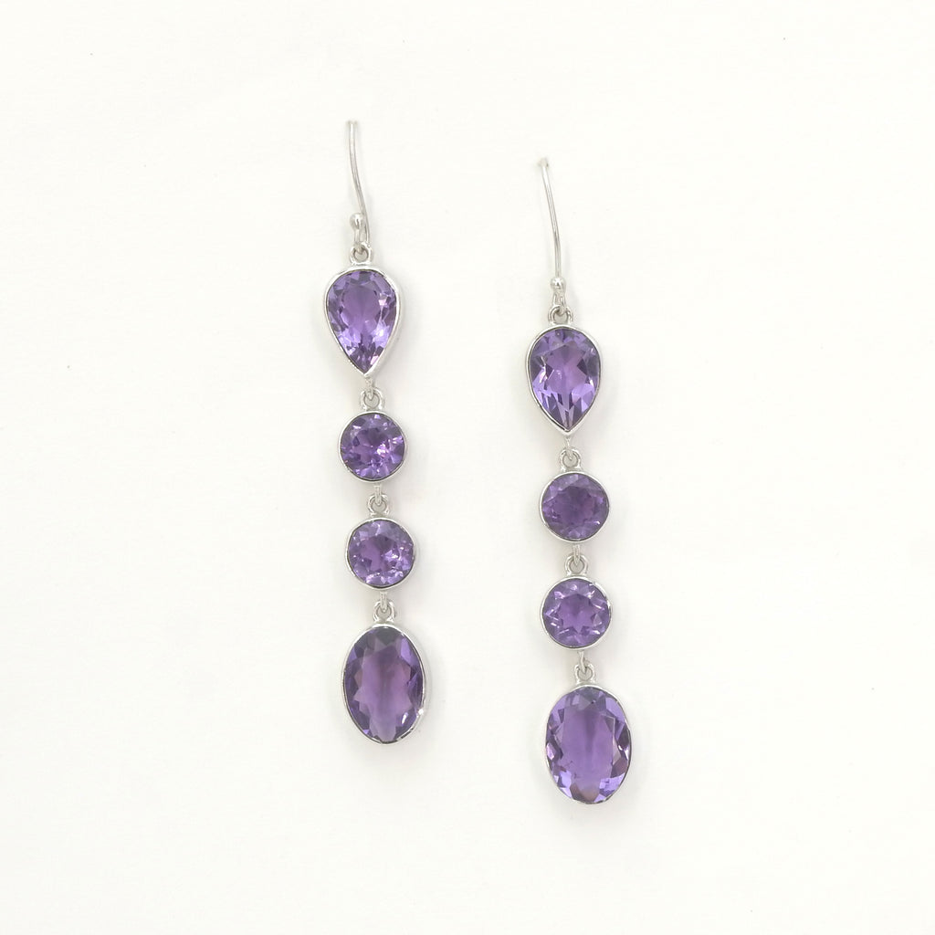 Sterling Silver Faceted Amethyst Statement Earrings