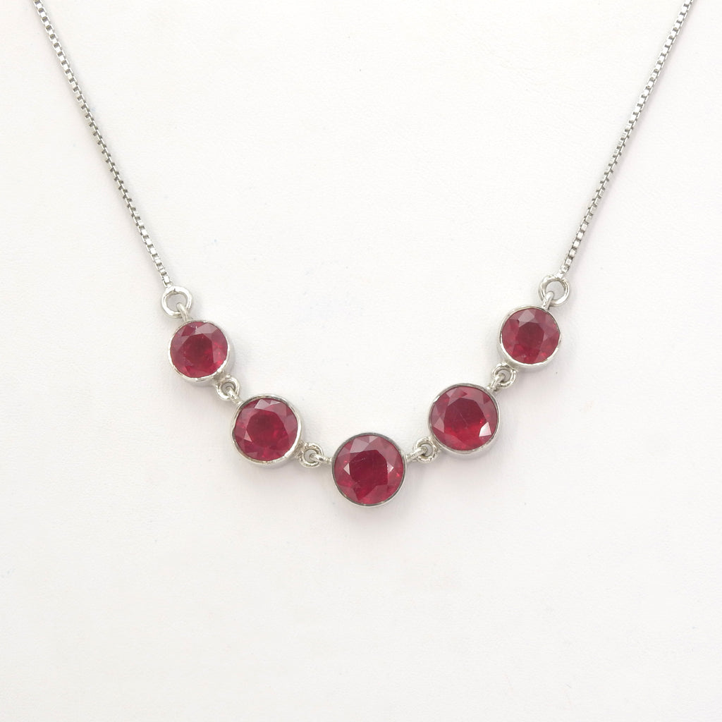 Sterling Silver 5 Stone Ruby Necklace