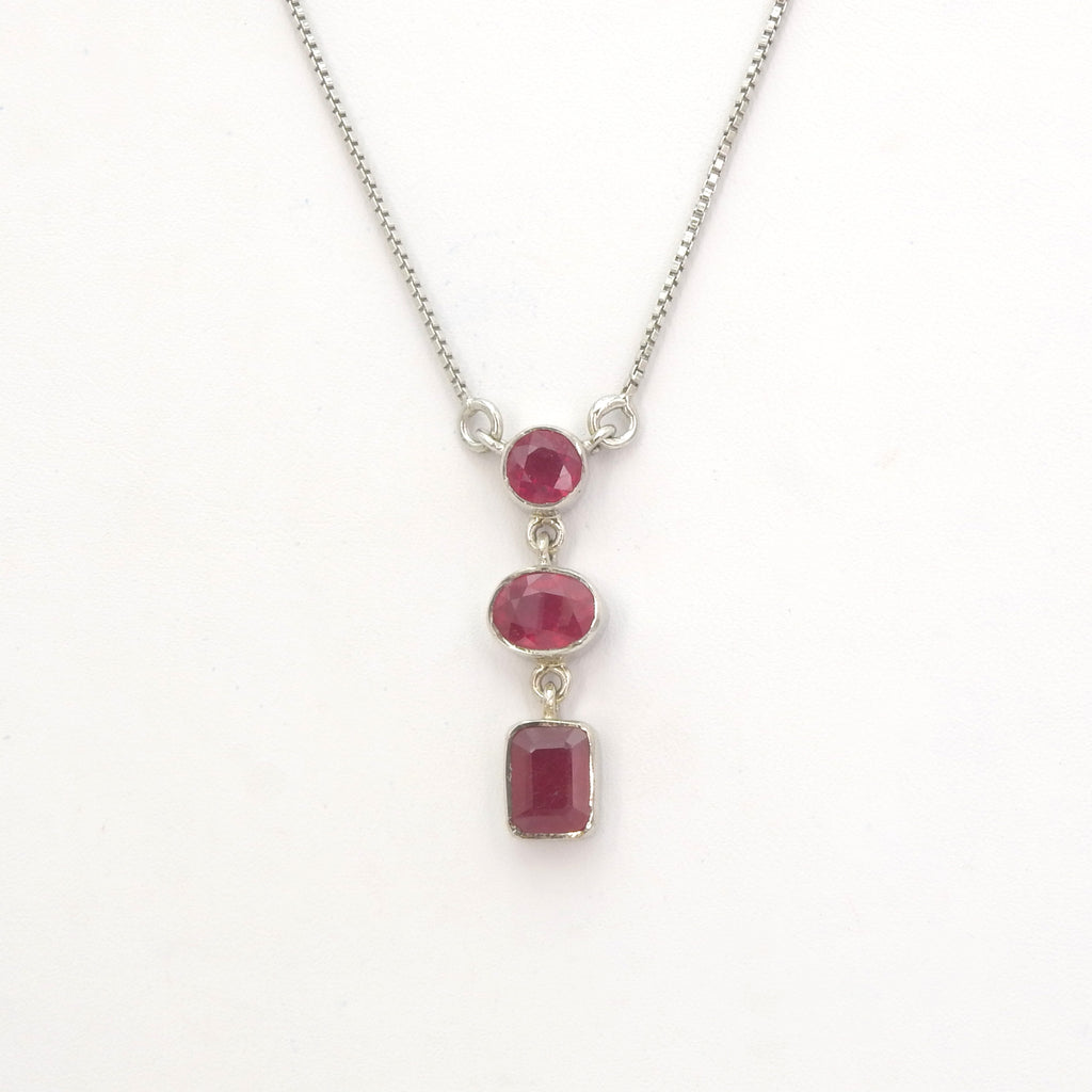 Sterling Silver Ruby Dangle Necklace