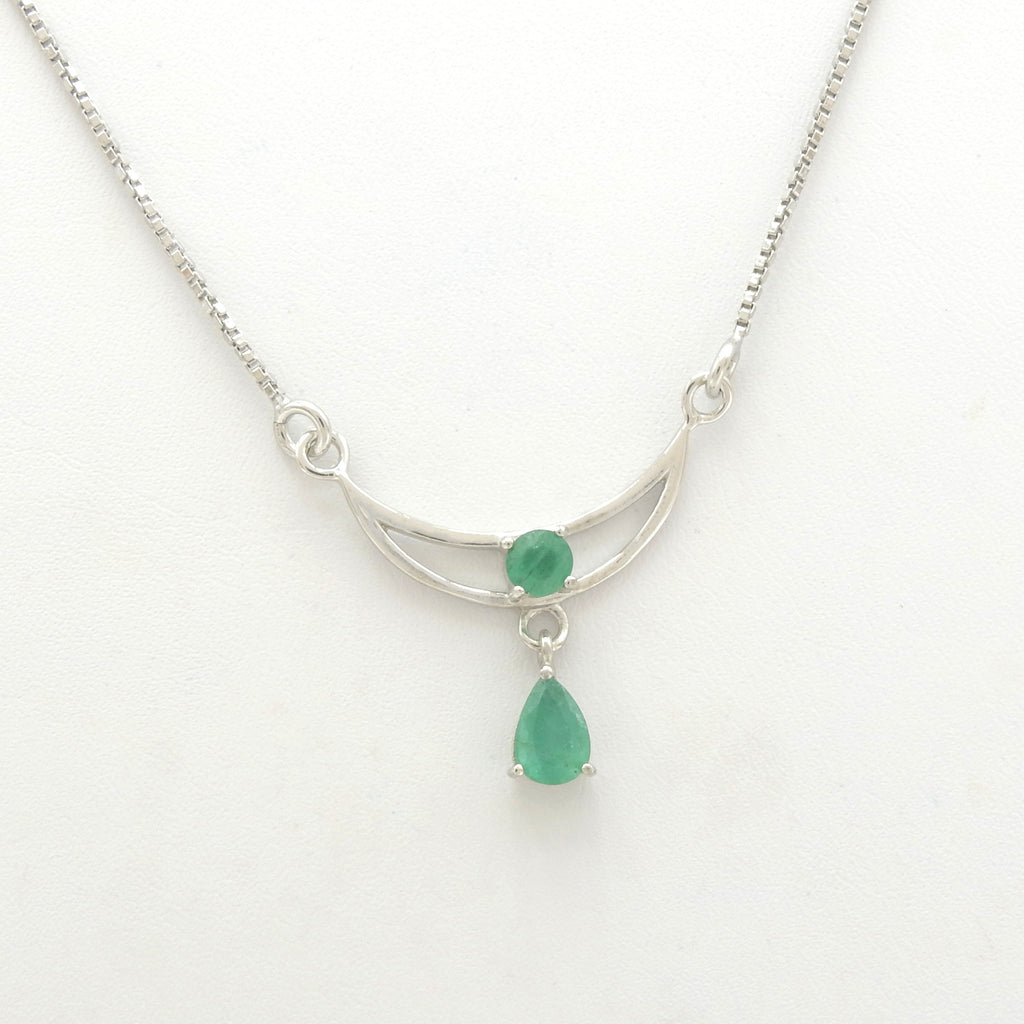 Sterling Silver Small Emerald Dangle Necklace