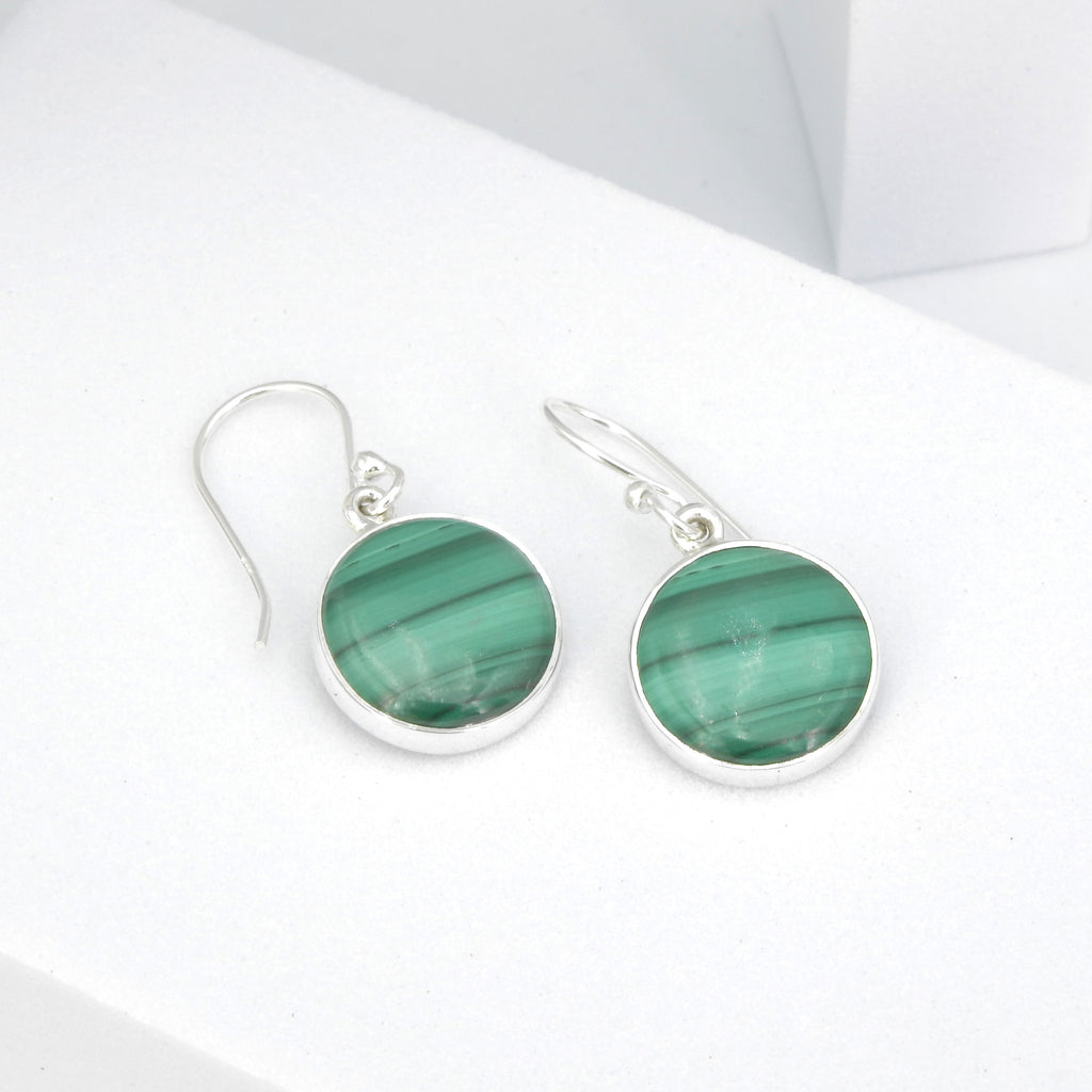 Sterling Silver Round Malachite Earrings