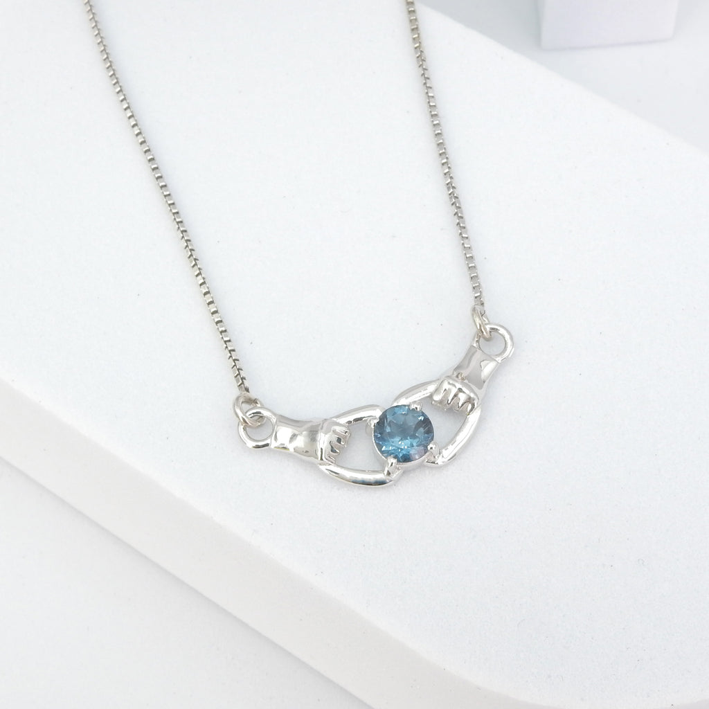 Sterling Silver London Blue Topaz Double Hand Necklace