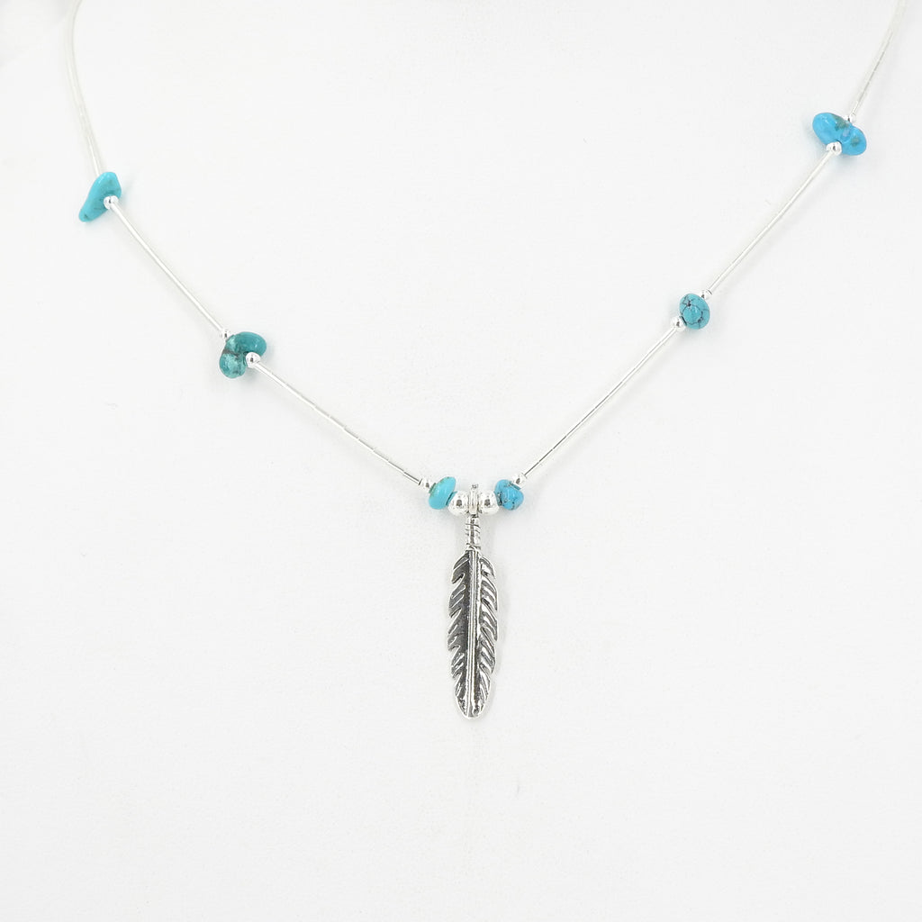 Sterling Silver Feather & Turquoise Necklace