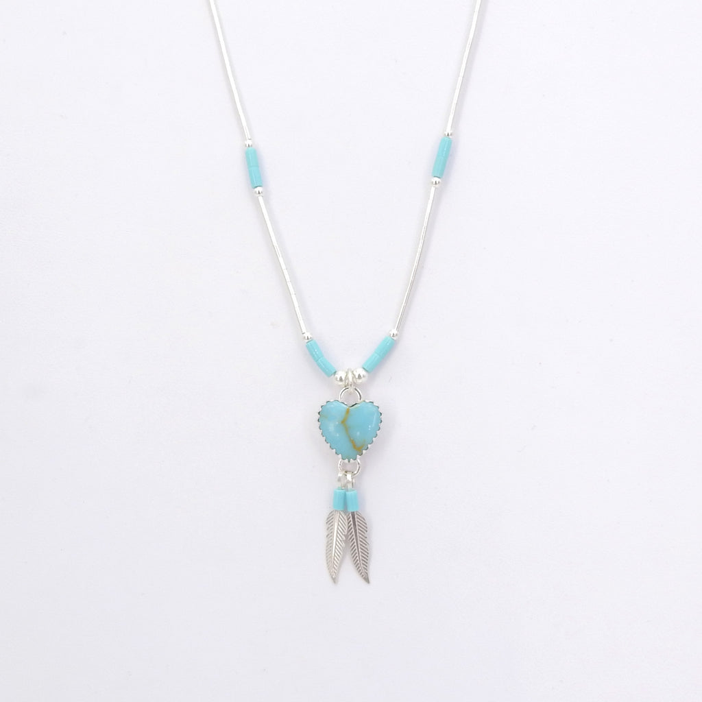 Sterling Silver Turquoise Heart & Feather Necklace