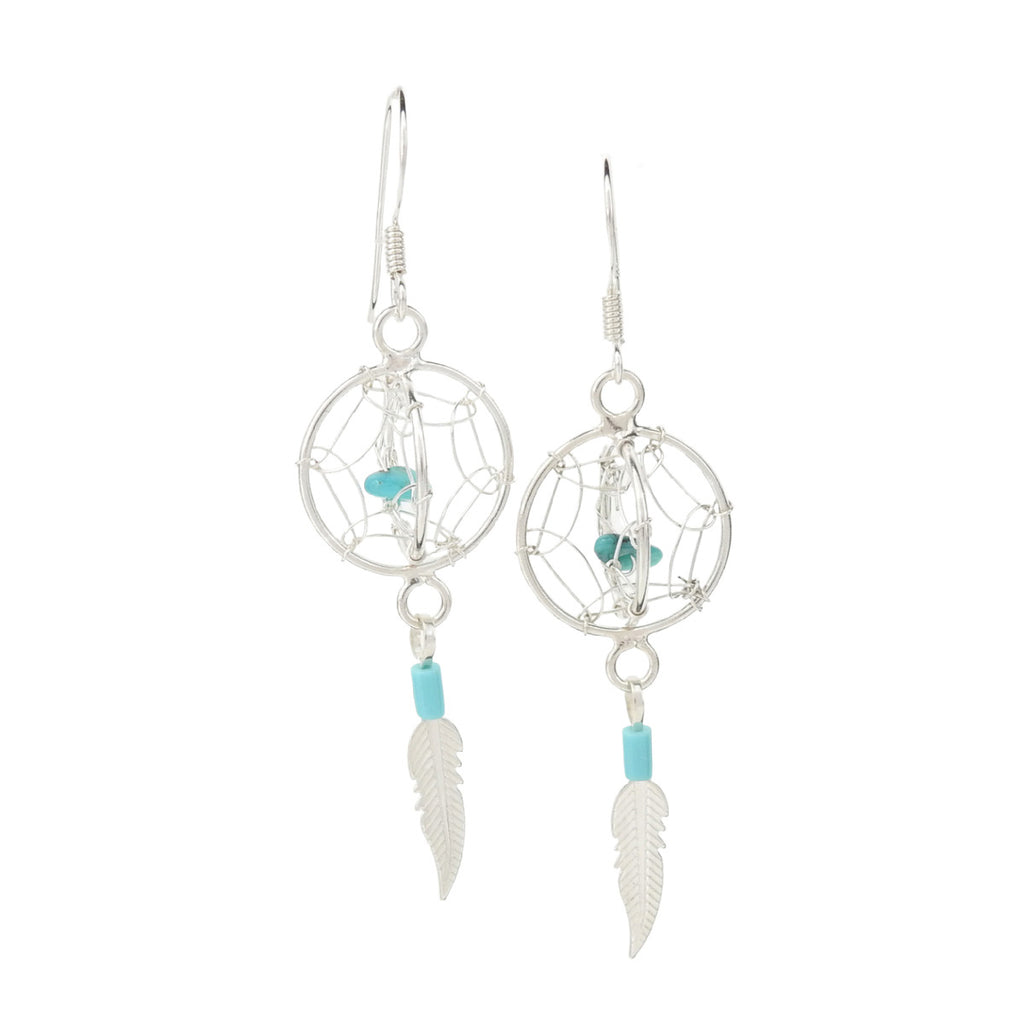 Sterling Silver Turquoise & Feather Dreamcatcher Earrings