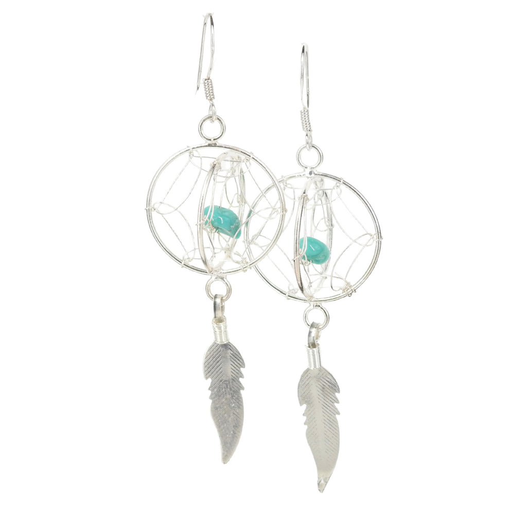Sterling Silver Turquoise & Feather Dreamcatcher Earrings