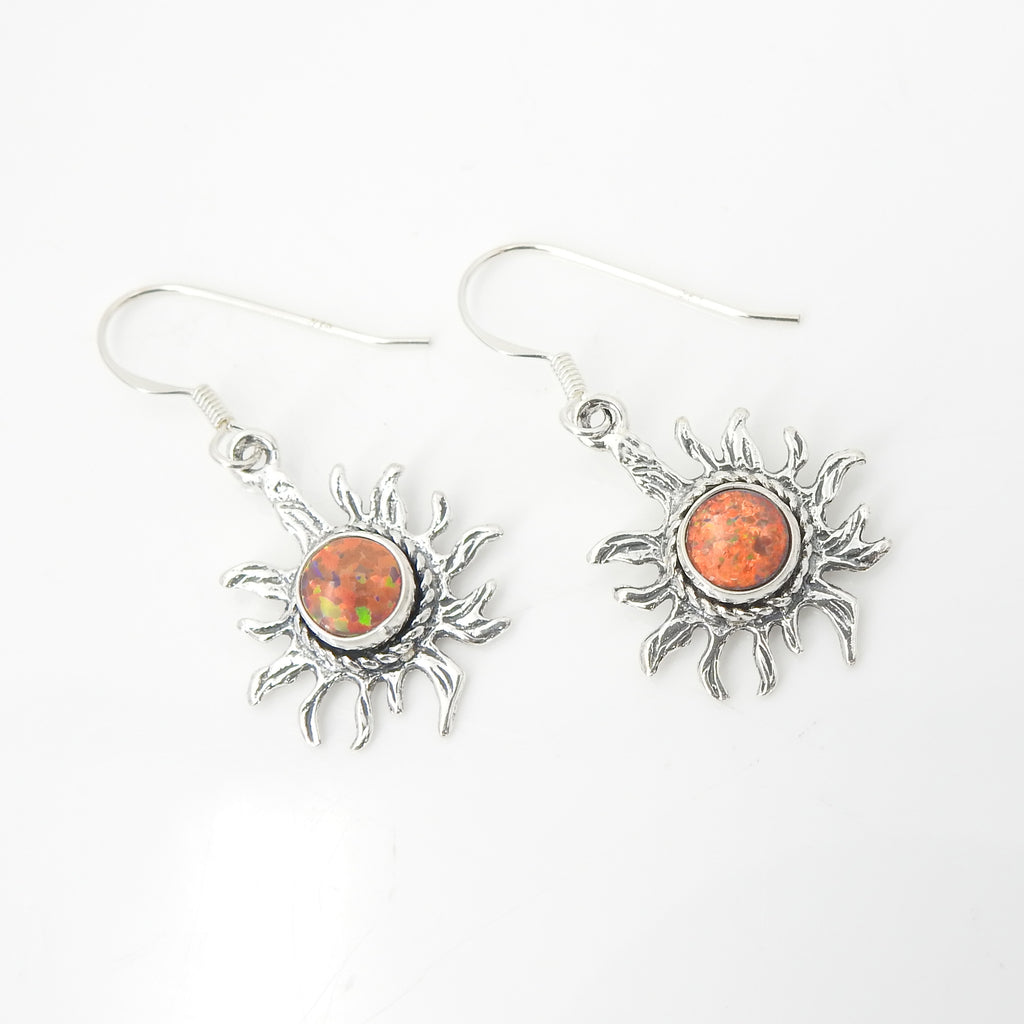 Sterling Silver Created Opal Sun Earrings