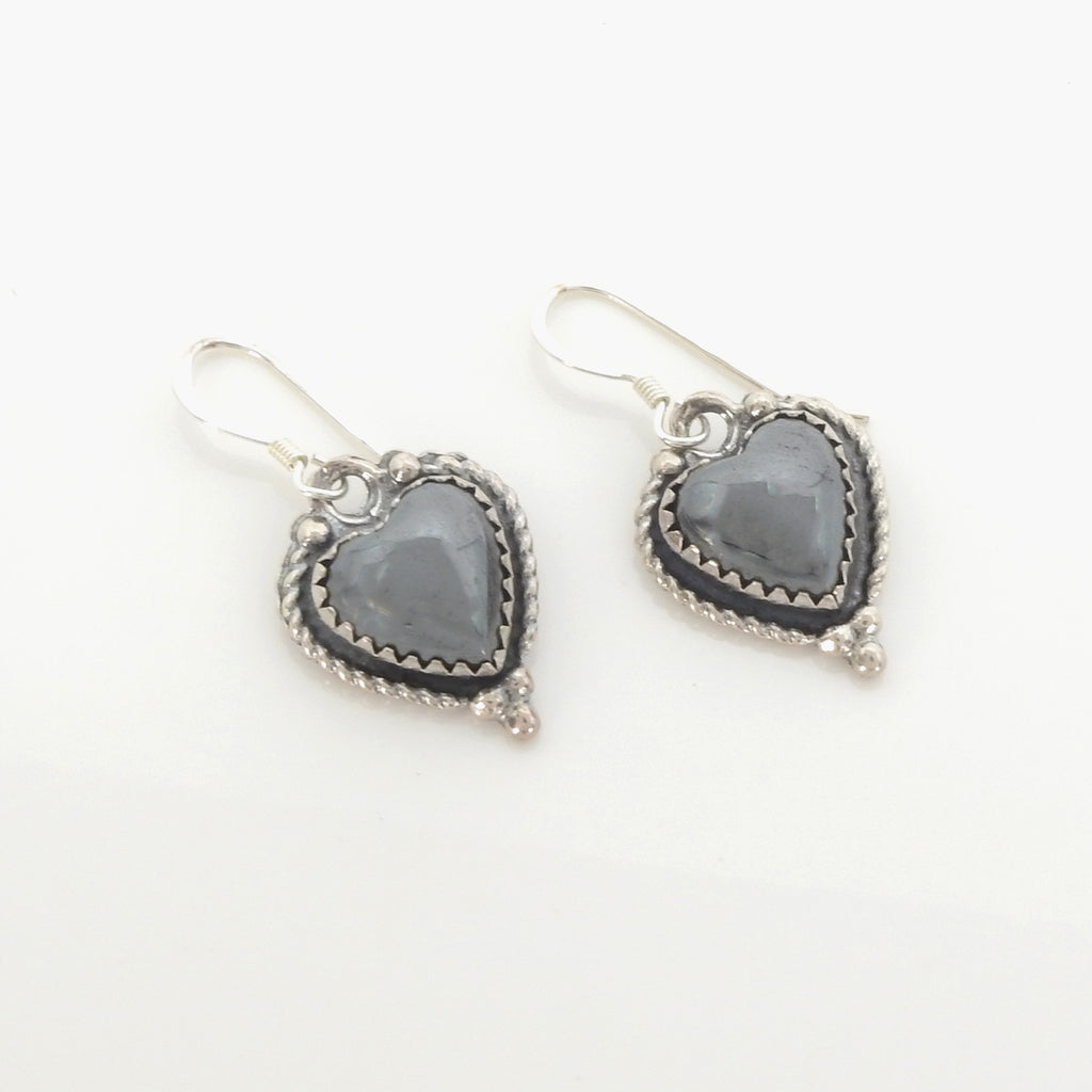 Sterling Silver Hematite Heart Earrings