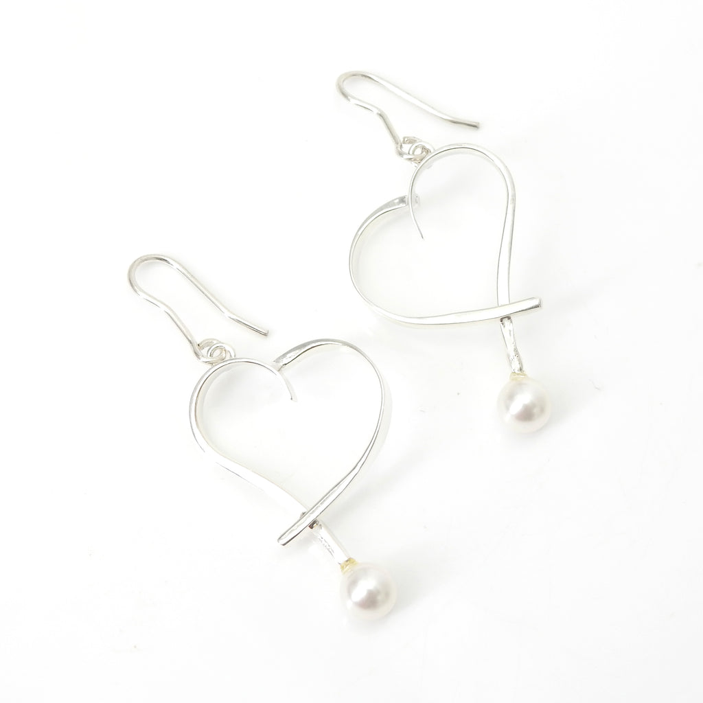 Sterling Silver Heart w/ Pearl Earrings