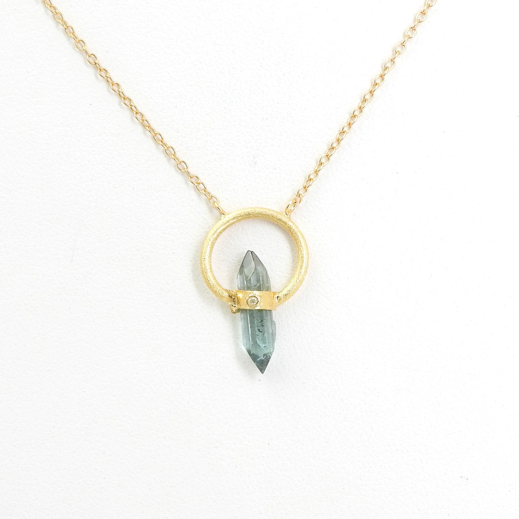 Sterling Silver Gold Vermeil Tourmaline w/ Diamond Circle Necklace