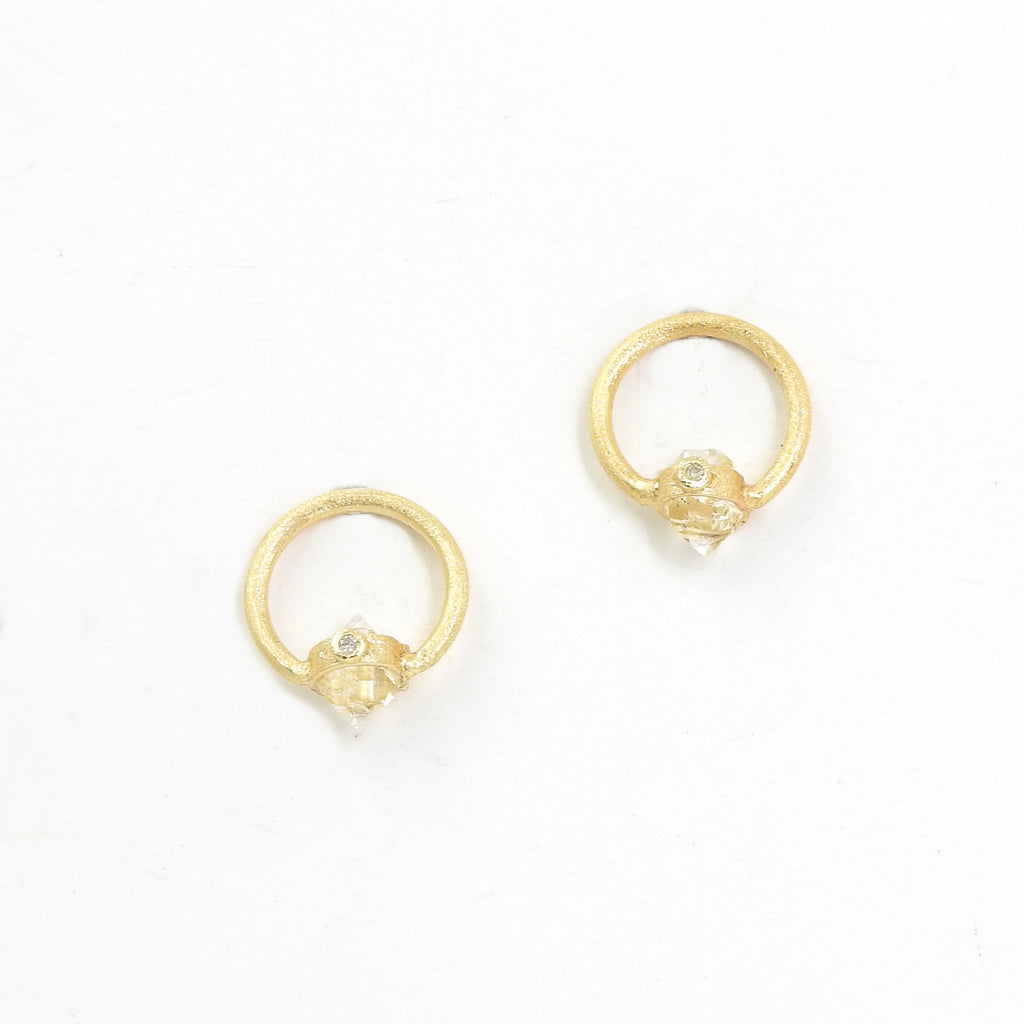 Sterling Silver Gold Vermeil Herkimer Quartz & Diamond Accent Earrings