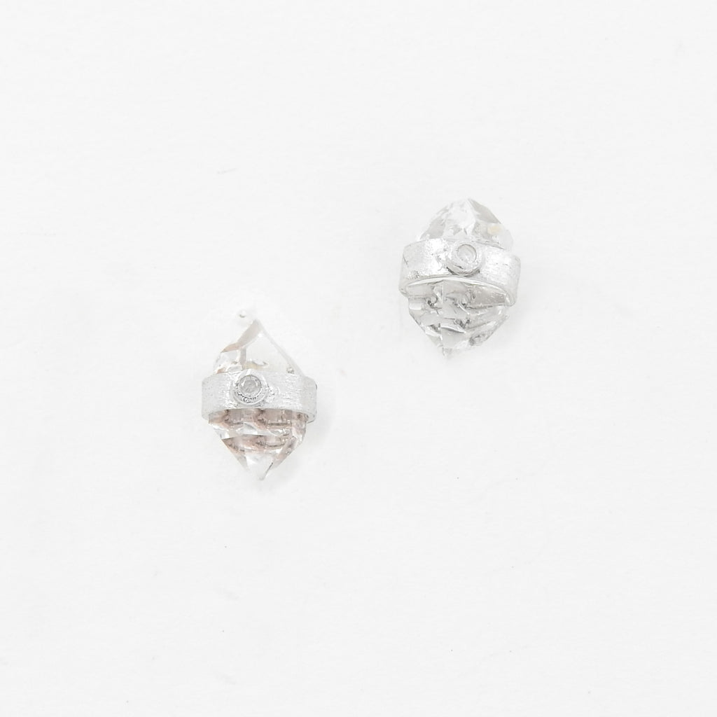 Sterling Silver Herkimer Quartz w/ Diamond Earrings
