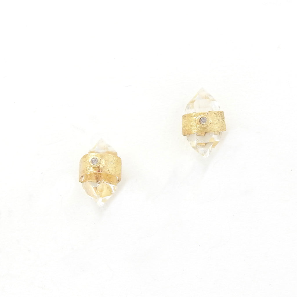 Sterling Silver Gold Vermeil Herkimer Quartz & Diamond Earrings