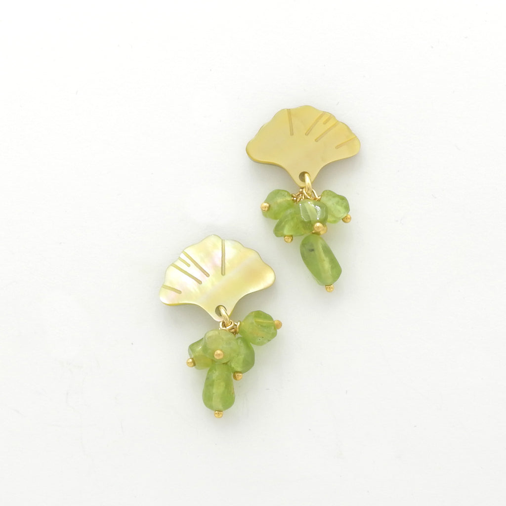 Ginkgo Leaf & Peridot Post Earrings