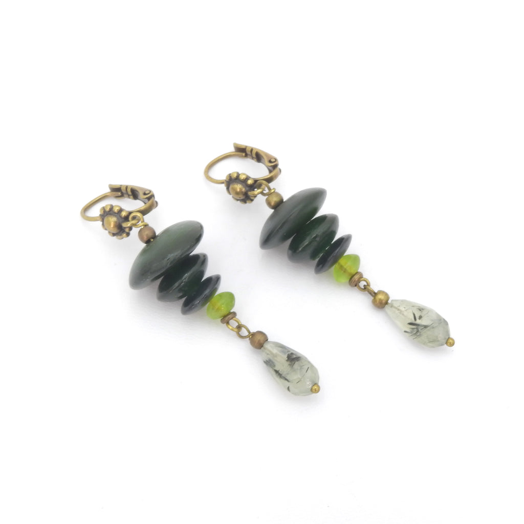 Bead & Gemstone Disc Dangle Earrings