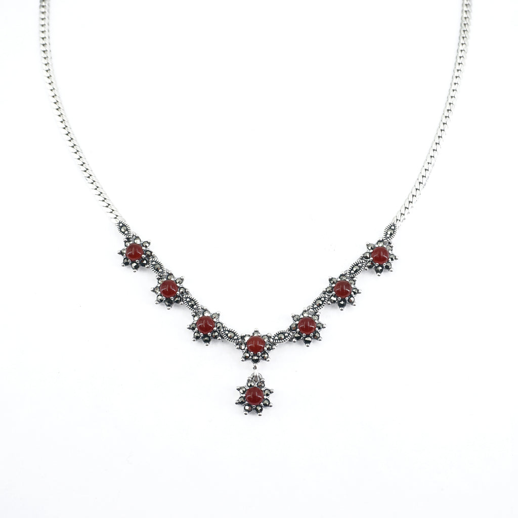 Marcasite Carnelian Starburst Necklace