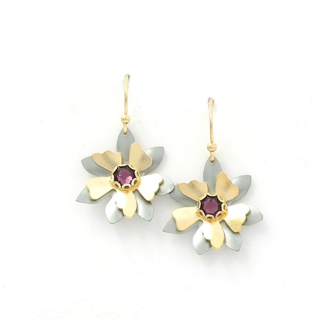 Metal Flower & Crystal Earrings