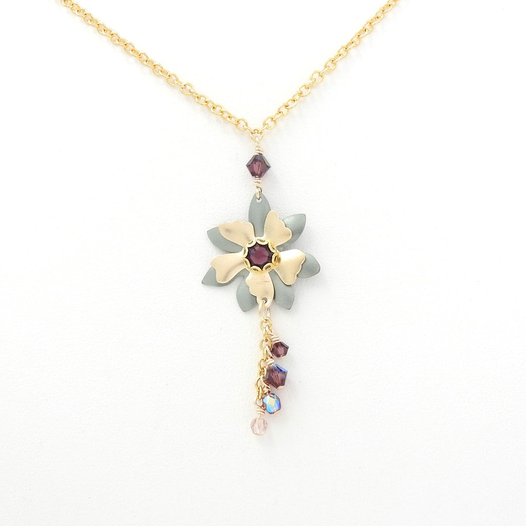 Metal Flower & Crystal Necklace