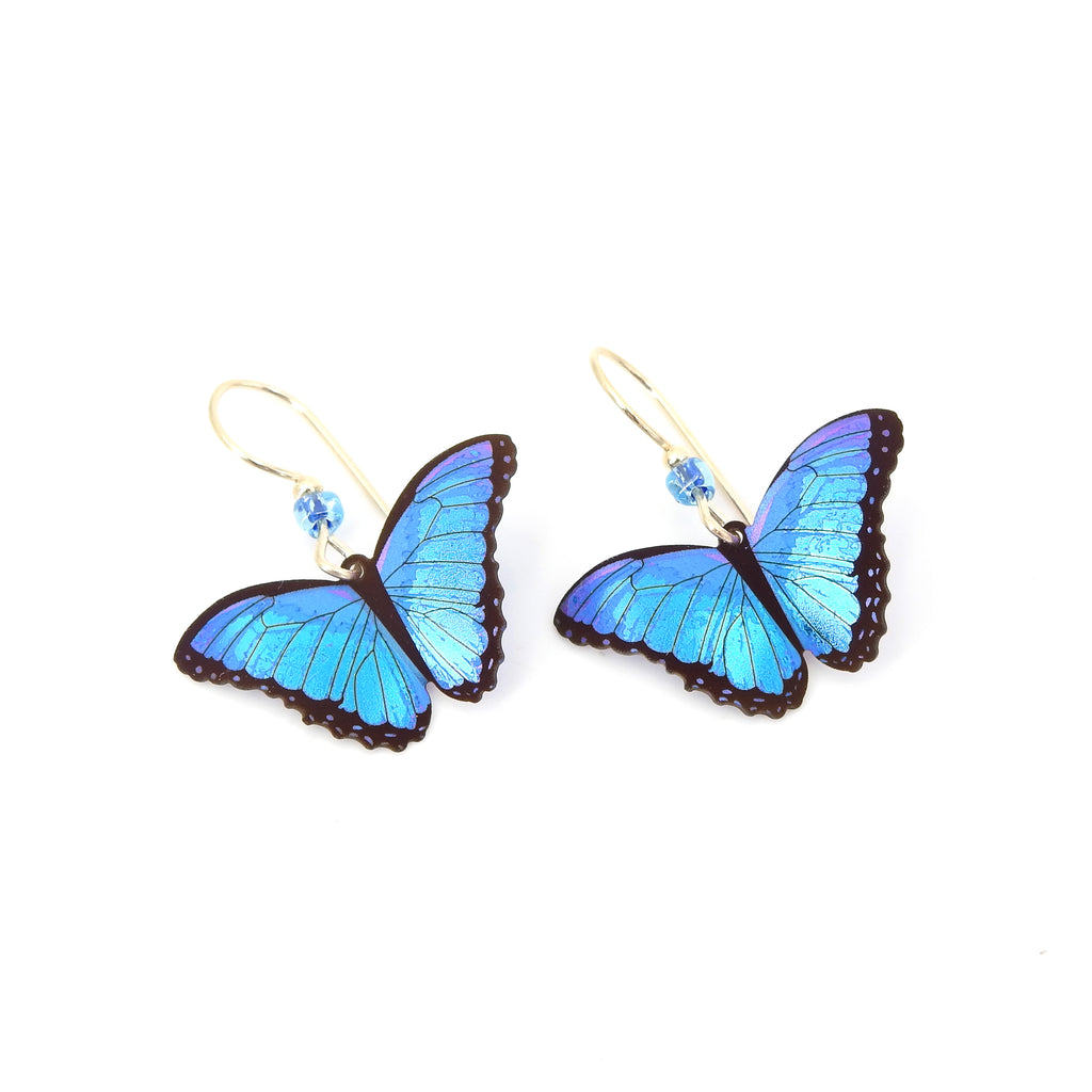 Vibrant Blue Butterfly Metal Earrings