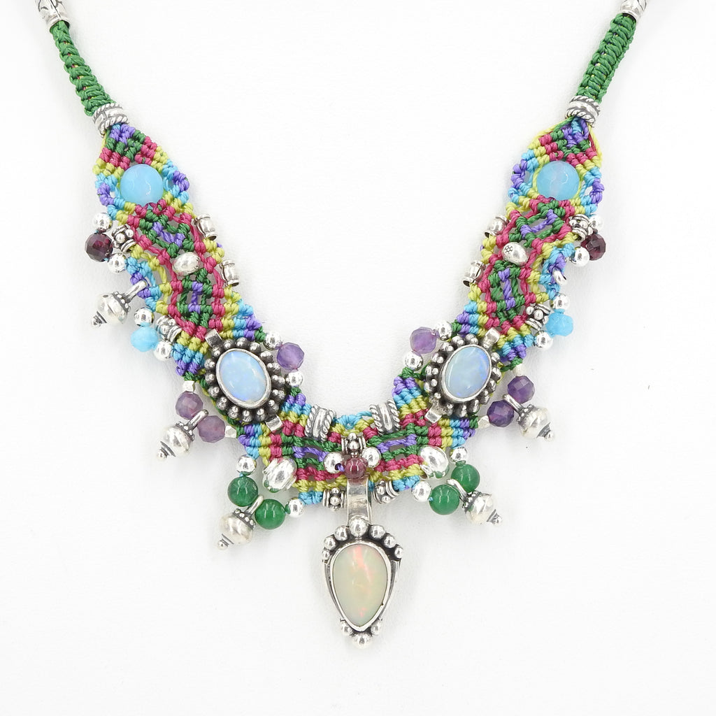 Isha Elafi Jellyfish Opal Chalcedony & Amethyst Nomadic Knotwork Necklace