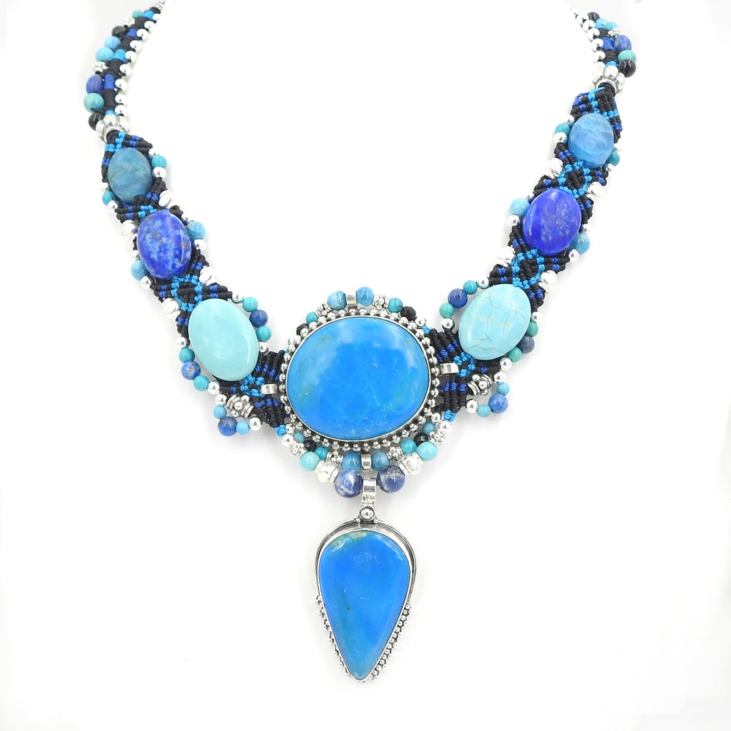 Isha Elafi Opalina, Turquoise, Lapis & Apatite Nomadic Knotwork Necklace