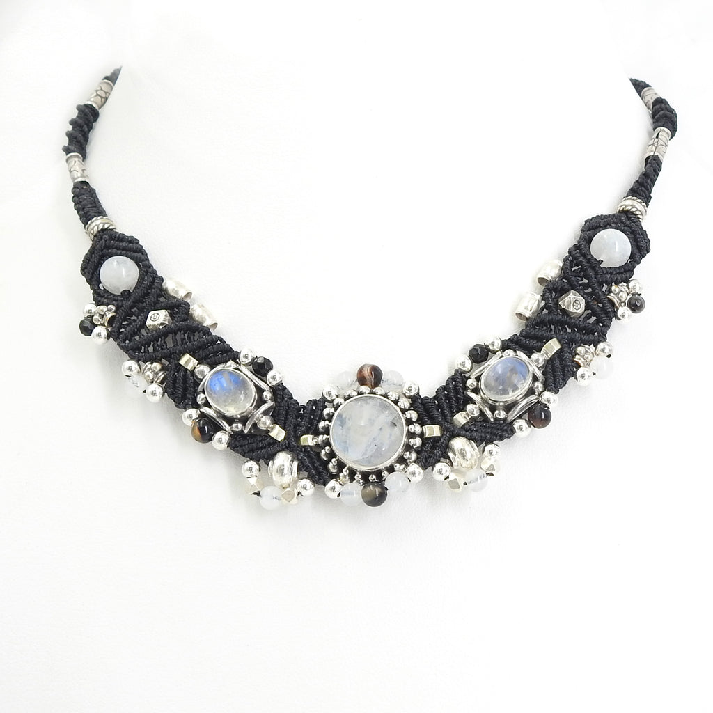 Sterling Silver Isha Elafi Moonstone Nomadic Knotwork Necklace