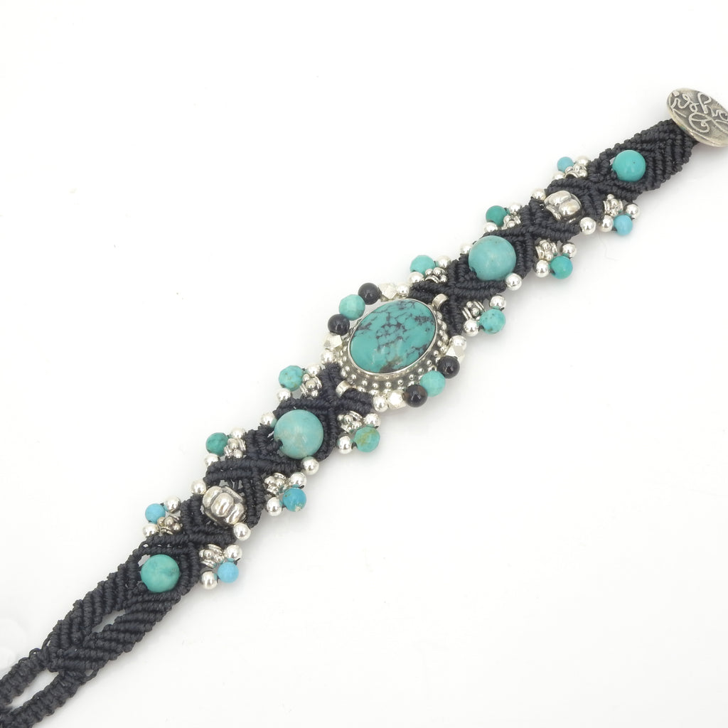 Sterling Silver Isha Elafi Nomadic Knotwork Turquoise Bracelet