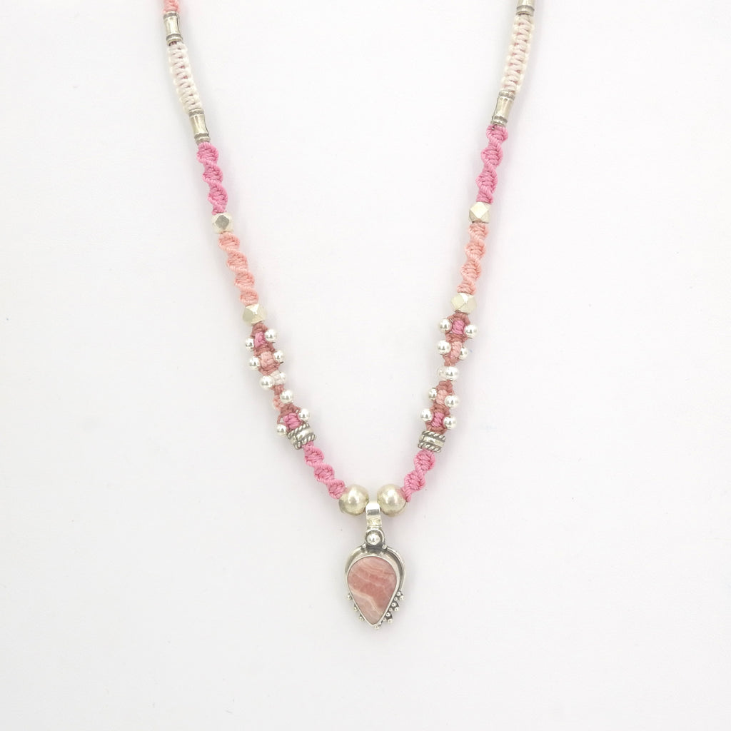Sterling Silver Isha Elafi Rhodochrosite Nomadic Knotwork Necklace