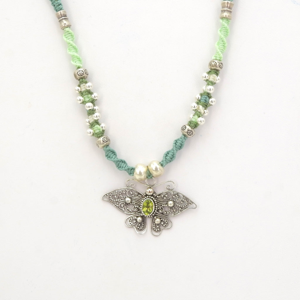Sterling Silver Isha Elafi Peridot Butterfly Nomadic Knotwork Necklace